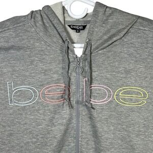 Bebe Sport Gray Full Zip Hoodie Sweatshirt With Colorful Logo 3X